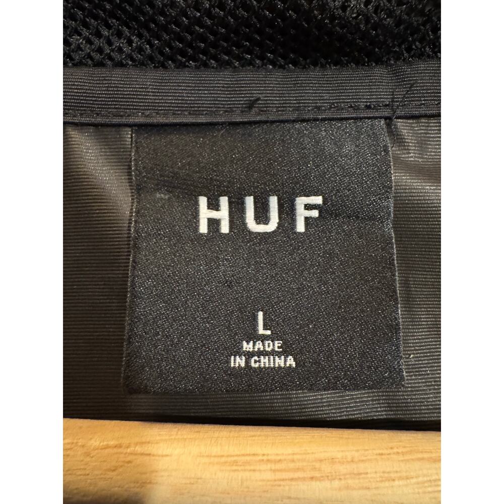 HUF Worldwide Flag Anorak Windbreaker Jacket Black Half Zip Streetwear Large - Picture 8 of 9
